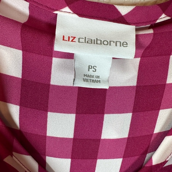 Liz Claiborne Pink Gingham Sleeveless Ruffle Blouse – Size PS - Picture 3 of 6